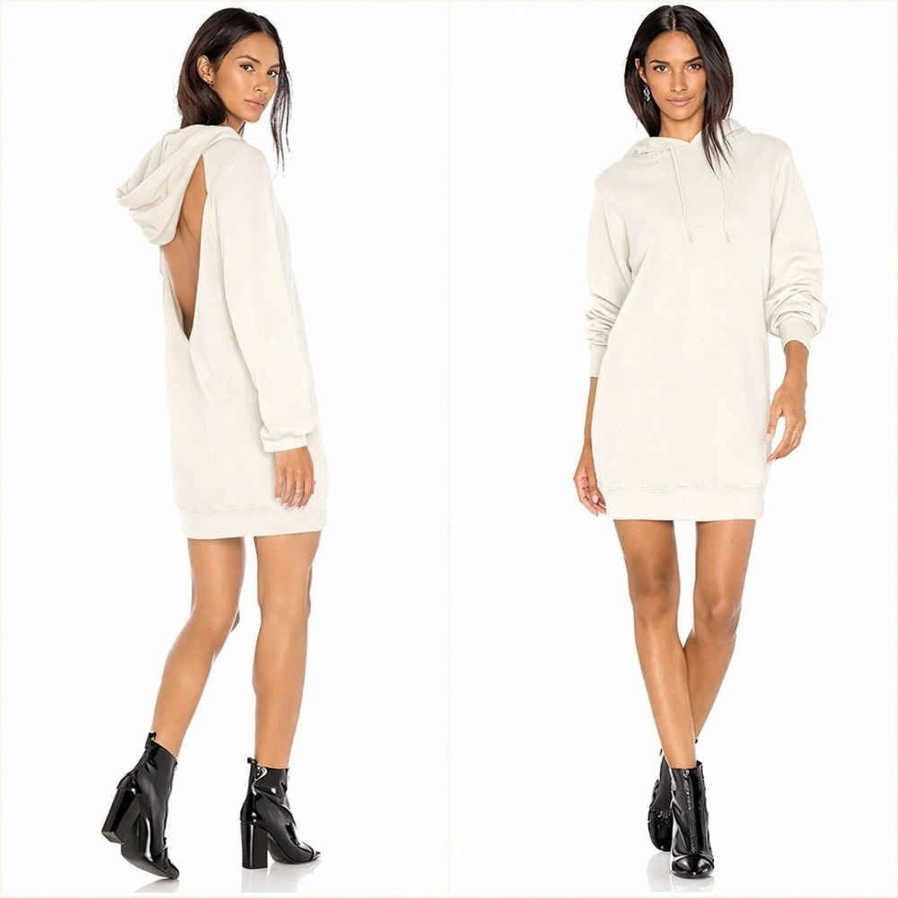 Cotton Citizen Milan Backless Hoodie‎ Mini Dress White Stone Small